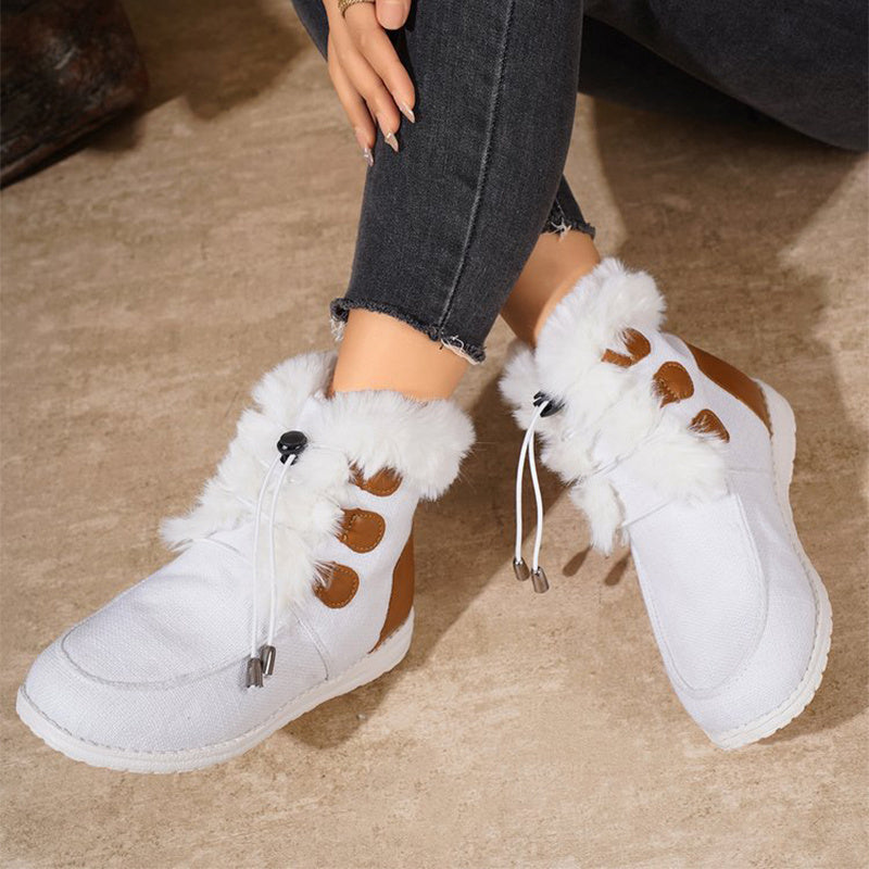 Modische Schneestiefel mit runder Spitze, warmer Winter, Plüsch, flache Baumwollschuhe, vielseitig, einfache kurze Stiefel für Damen