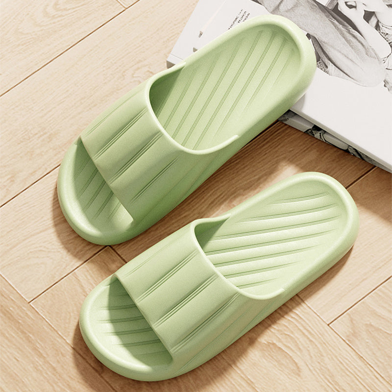 Modische, einfarbige, gestreifte Hausschuhe für den Sommer, dicke Unterseite, rutschfeste Badezimmerschuhe für Damen und Herren