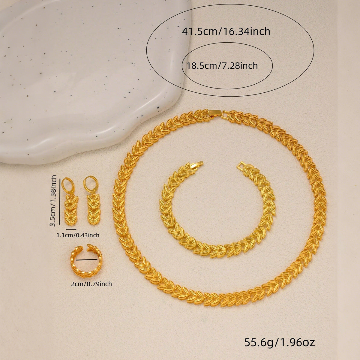 5-teiliges Retro-Schmuckset für Damen, elegantes 18-karätiges Gold mit Ahornblatt-Motiv, temperamentvoller Brautschmuck