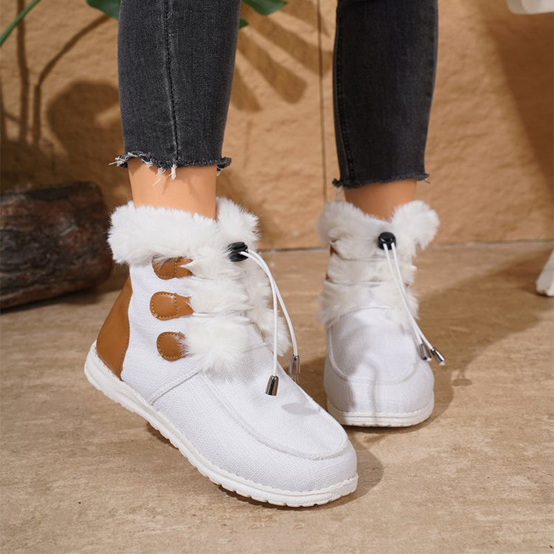 Modische Schneestiefel mit runder Spitze, warmer Winter, Plüsch, flache Baumwollschuhe, vielseitig, einfache kurze Stiefel für Damen
