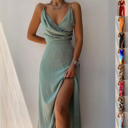 V-Ausschnitt Schlitz Sling Kleid Sommermode Sexy Slim Hosenträger Kleider für Frauen Kleidung
