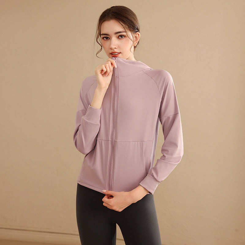Yoga Clothing Top Long-sleeve Zipper Hooded Sports Jacket