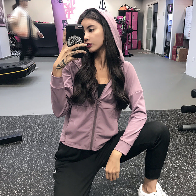 Yoga Clothing Top Long-sleeve Zipper Hooded Sports Jacket