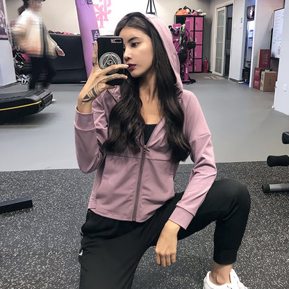 Yoga Clothing Top Long-sleeve Zipper Hooded Sports Jacket