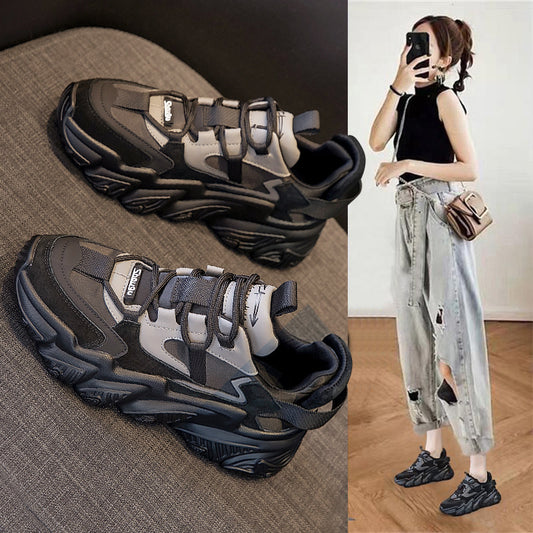 Schuhe Damen Neue Dickbesohlte Damenschuhe Vielseitige Sportschuhe Schwarz Fashion Net Red Daddy Schuhe Frühling