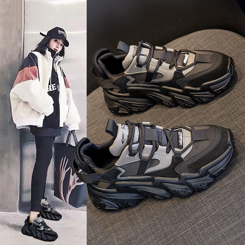 Schuhe Damen Neue Dickbesohlte Damenschuhe Vielseitige Sportschuhe Schwarz Fashion Net Red Daddy Schuhe Frühling