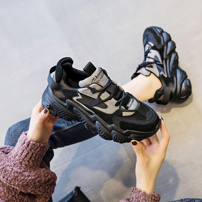 Schuhe Damen Neue Dickbesohlte Damenschuhe Vielseitige Sportschuhe Schwarz Fashion Net Red Daddy Schuhe Frühling