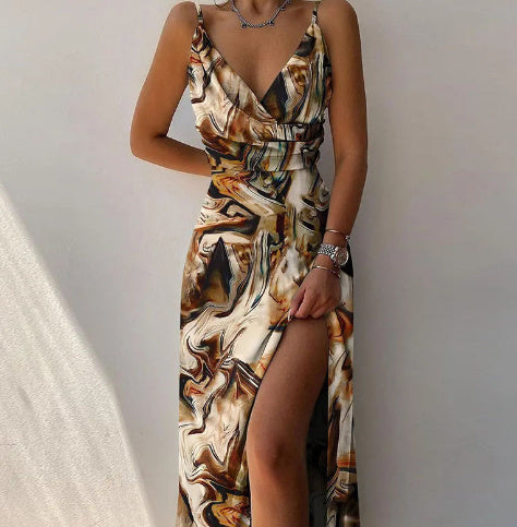 V-Ausschnitt Schlitz Sling Kleid Sommermode Sexy Slim Hosenträger Kleider für Frauen Kleidung