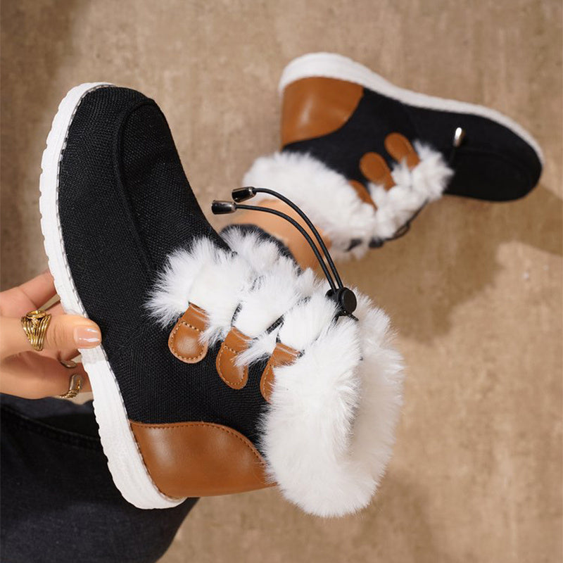 Modische Schneestiefel mit runder Spitze, warmer Winter, Plüsch, flache Baumwollschuhe, vielseitig, einfache kurze Stiefel für Damen