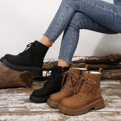 Schnürstiefel mit quadratischem Absatz für Damen, Herbst/Winter, All-Match-Schlank-Schuhe, modische Stiefelette