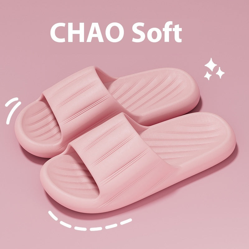 Modische, einfarbige, gestreifte Hausschuhe für den Sommer, dicke Unterseite, rutschfeste Badezimmerschuhe für Damen und Herren