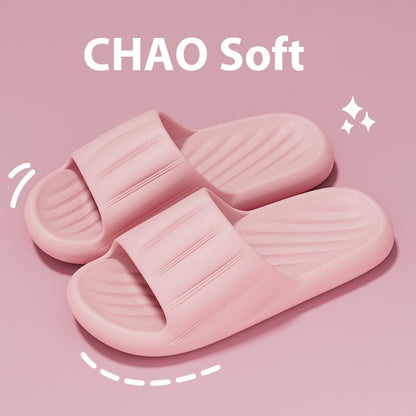 Modische, einfarbige, gestreifte Hausschuhe für den Sommer, dicke Unterseite, rutschfeste Badezimmerschuhe für Damen und Herren