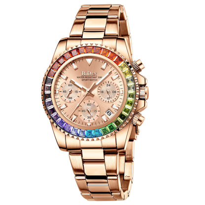 Mode Stahl Band Business Damen Trend farbige Diamant Uhr