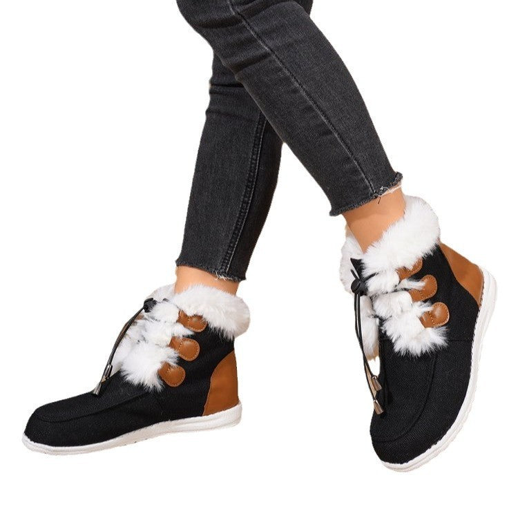 Modische Schneestiefel mit runder Spitze, warmer Winter, Plüsch, flache Baumwollschuhe, vielseitig, einfache kurze Stiefel für Damen