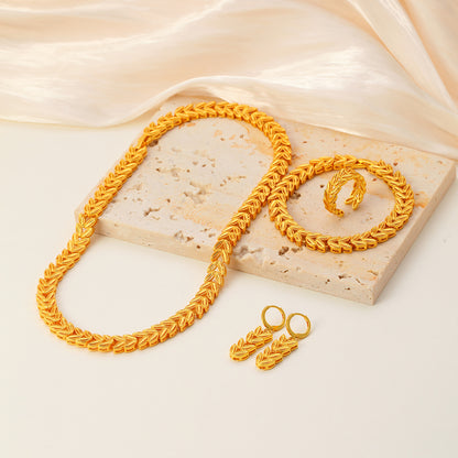 5-teiliges Retro-Schmuckset für Damen, elegantes 18-karätiges Gold mit Ahornblatt-Motiv, temperamentvoller Brautschmuck