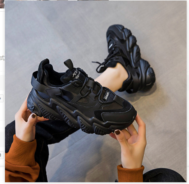 Schuhe Damen Neue Dickbesohlte Damenschuhe Vielseitige Sportschuhe Schwarz Fashion Net Red Daddy Schuhe Frühling