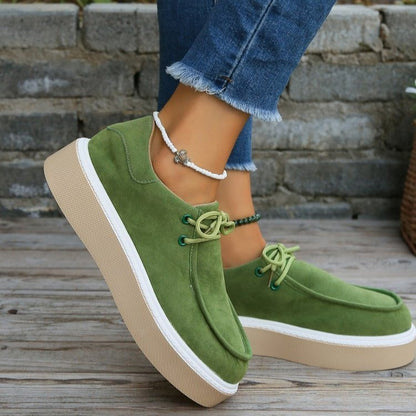 Neu Dicken Boden Lace-up Wohnungen Frauen Einfarbig Lässige Mode Leichtes Wandern Sport