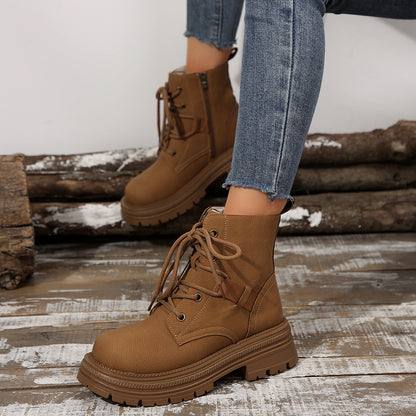 Schnürstiefel mit quadratischem Absatz für Damen, Herbst/Winter, All-Match-Schlank-Schuhe, modische Stiefelette