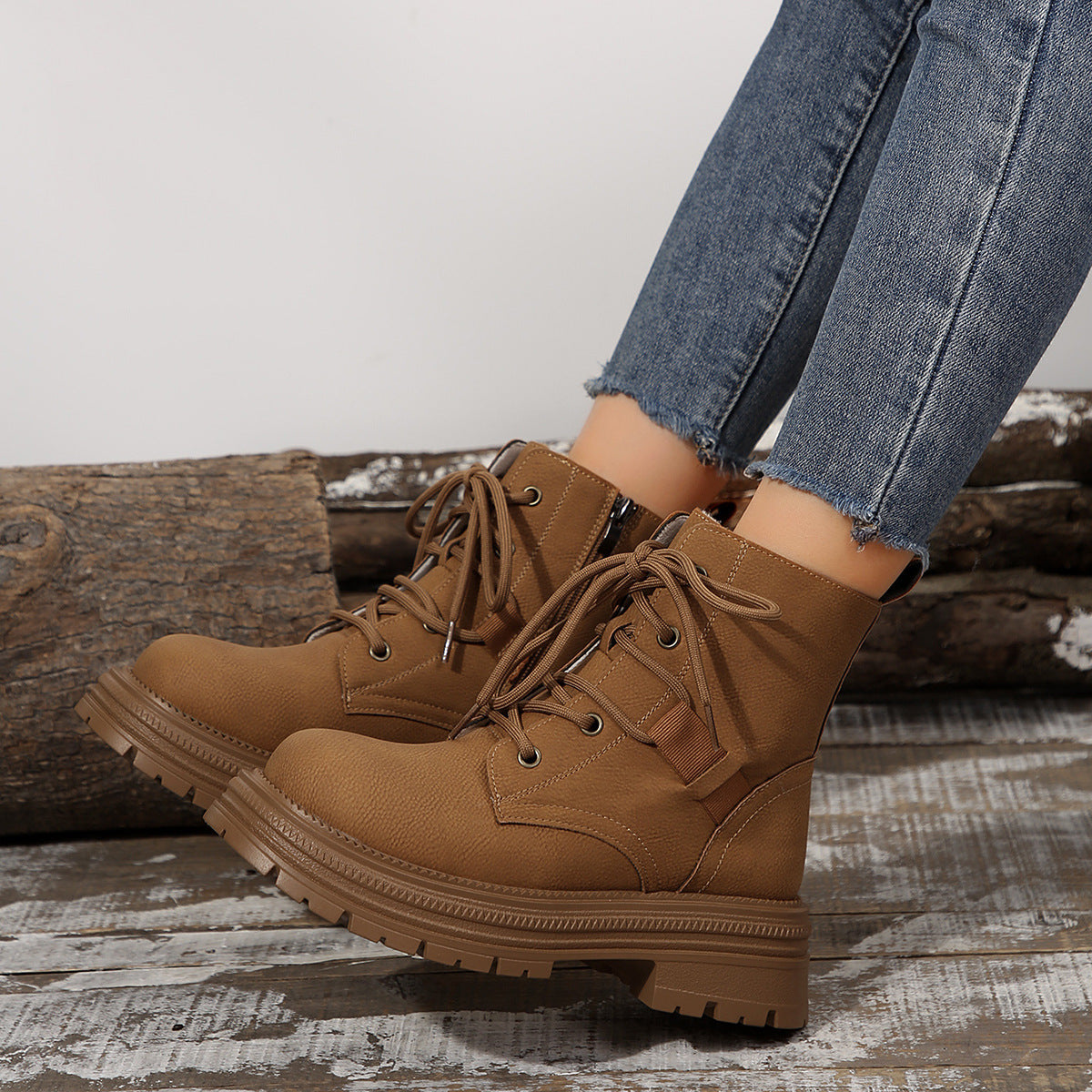 Schnürstiefel mit quadratischem Absatz für Damen, Herbst/Winter, All-Match-Schlank-Schuhe, modische Stiefelette