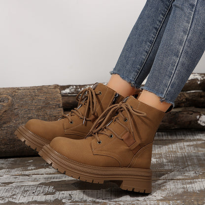 Schnürstiefel mit quadratischem Absatz für Damen, Herbst/Winter, All-Match-Schlank-Schuhe, modische Stiefelette