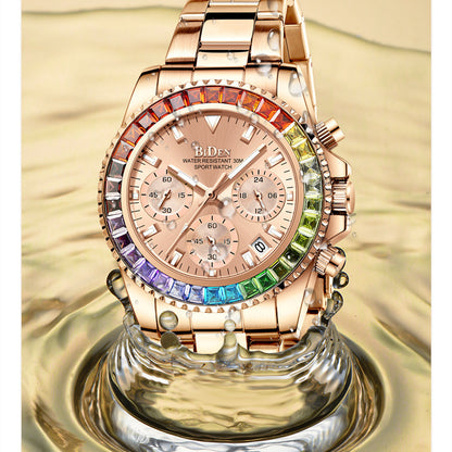 Mode Stahl Band Business Damen Trend farbige Diamant Uhr