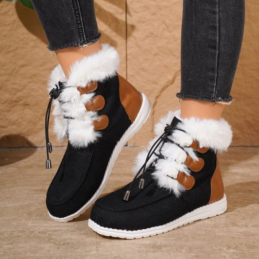 Modische Schneestiefel mit runder Spitze, warmer Winter, Plüsch, flache Baumwollschuhe, vielseitig, einfache kurze Stiefel für Damen