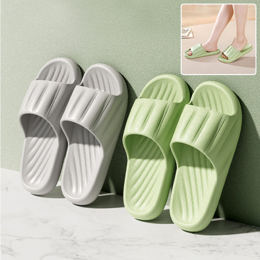 Modische, einfarbige, gestreifte Hausschuhe für den Sommer, dicke Unterseite, rutschfeste Badezimmerschuhe für Damen und Herren