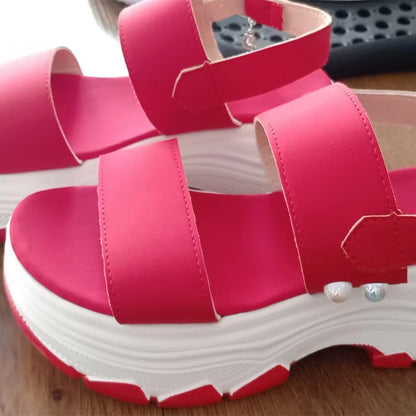 Lässige Doppelriemen-Sport-Sandalen Sommermode Einfarbig Dicke Unterseite Schnalle Fischmaulschuhe Damen
