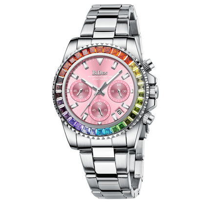 Mode Stahl Band Business Damen Trend farbige Diamant Uhr