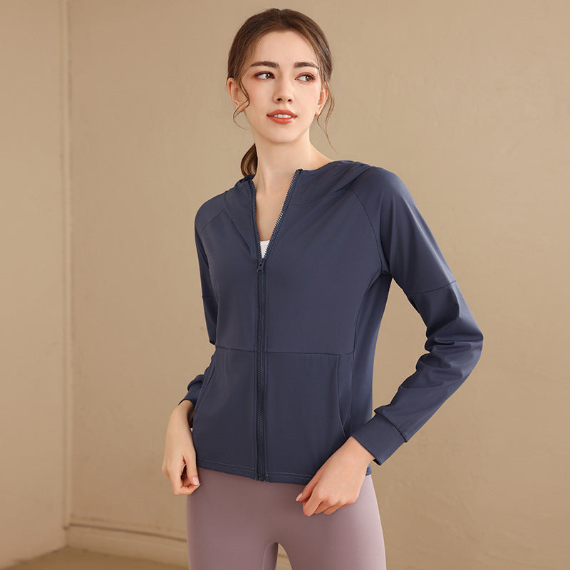 Yoga Clothing Top Long-sleeve Zipper Hooded Sports Jacket