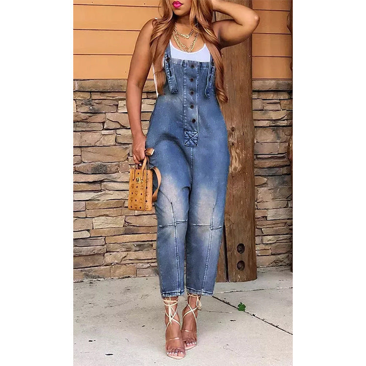 Damenbekleidung Mode Lässig Siamese Hosenträger Jeans Frauen