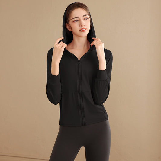 Yoga Clothing Top Long-sleeve Zipper Hooded Sports Jacket