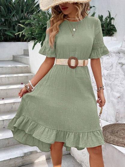 Europäische und amerikanische Damenbekleidung Neue gebundene Lotusblatt Kurzarm Mode Kleid Frauen