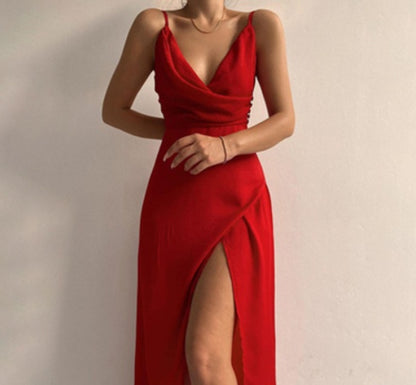 V-Ausschnitt Schlitz Sling Kleid Sommermode Sexy Slim Hosenträger Kleider für Frauen Kleidung