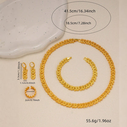 5-teiliges Retro-Schmuckset für Damen, elegantes 18-karätiges Gold mit Ahornblatt-Motiv, temperamentvoller Brautschmuck