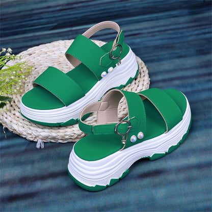 Lässige Doppelriemen-Sport-Sandalen Sommermode Einfarbig Dicke Unterseite Schnalle Fischmaulschuhe Damen