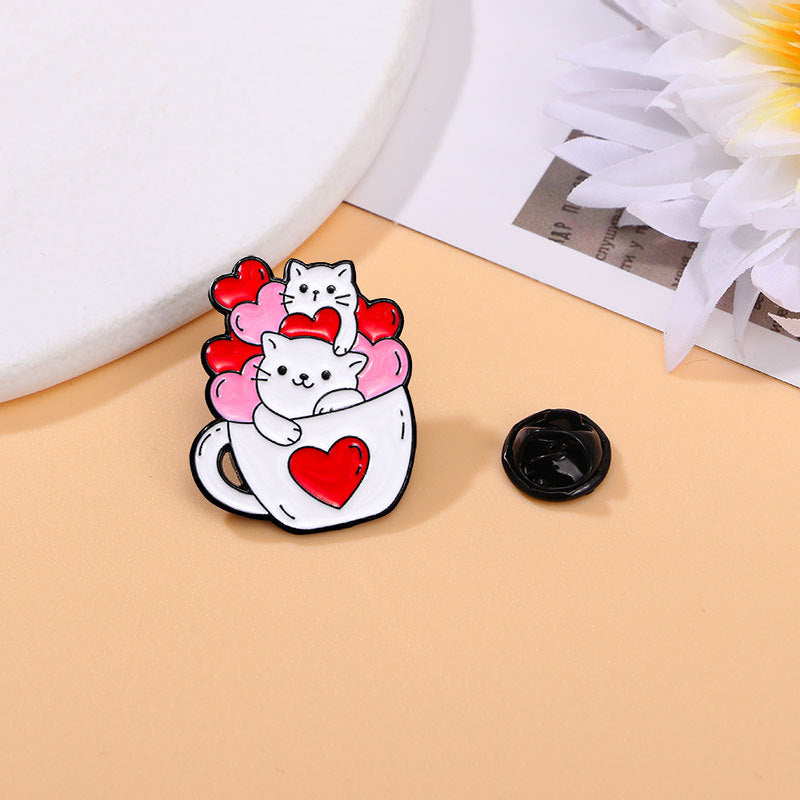 Kreative Cartoon Tasse Kitty Brosche Nette Liebe Herz