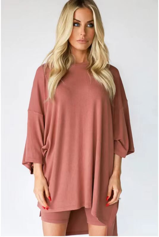 Damenbekleidung Mode Einfarbig Lose T-Shirt Enge Shorts Damen