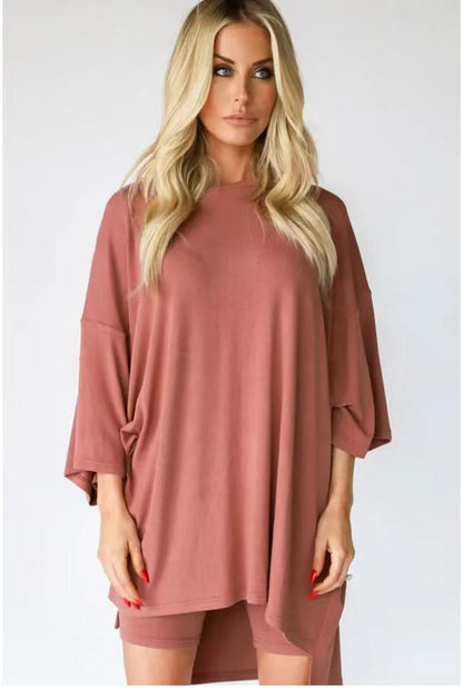 Damenbekleidung Mode Einfarbig Lose T-Shirt Enge Shorts Damen