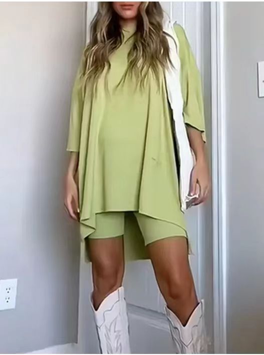 Damenbekleidung Mode Einfarbig Lose T-Shirt Enge Shorts Damen