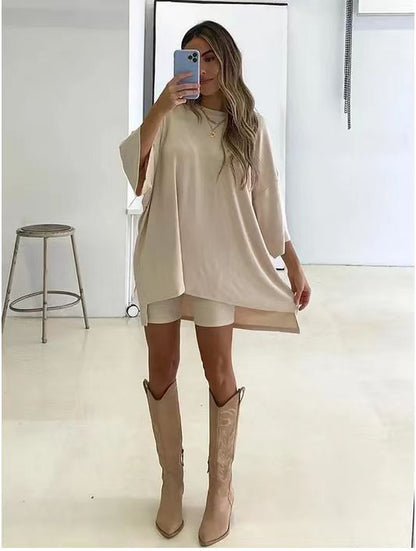 Damenbekleidung Mode Einfarbig Lose T-Shirt Enge Shorts Damen