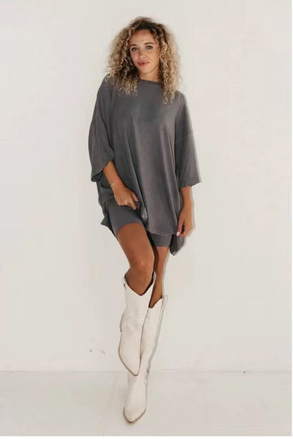 Damenbekleidung Mode Einfarbig Lose T-Shirt Enge Shorts Damen