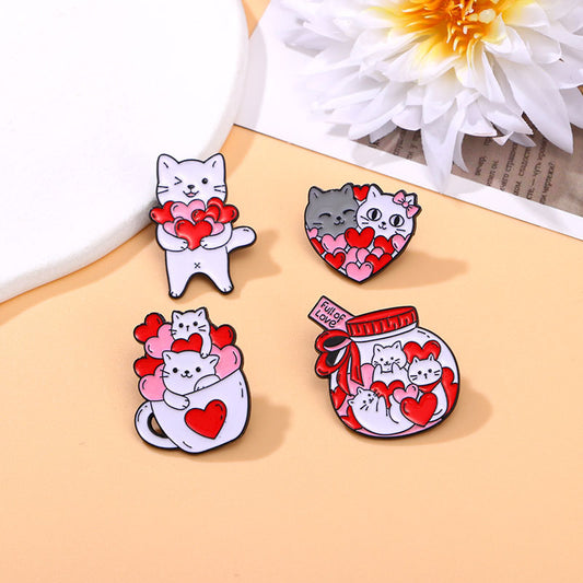 Kreative Cartoon Tasse Kitty Brosche Nette Liebe Herz