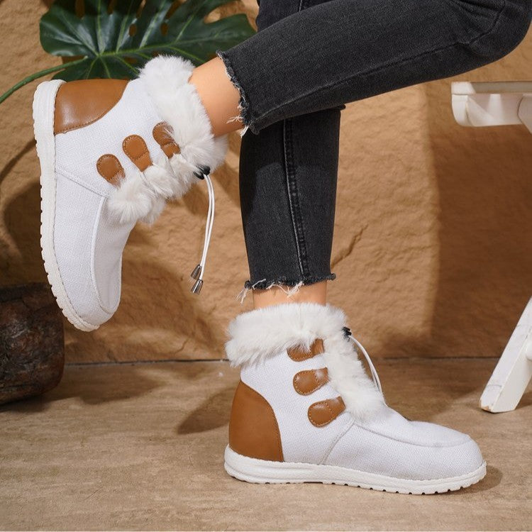 Modische Schneestiefel mit runder Spitze, warmer Winter, Plüsch, flache Baumwollschuhe, vielseitig, einfache kurze Stiefel für Damen