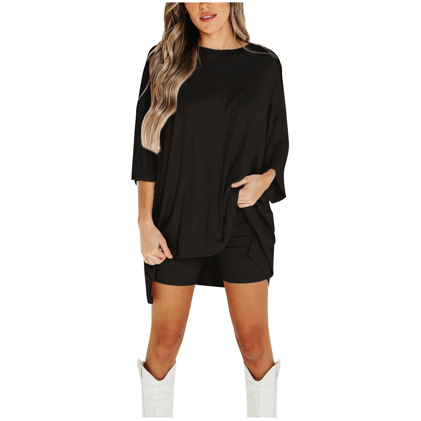 Damenbekleidung Mode Einfarbig Lose T-Shirt Enge Shorts Damen