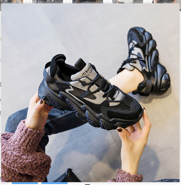 Schuhe Damen Neue Dickbesohlte Damenschuhe Vielseitige Sportschuhe Schwarz Fashion Net Red Daddy Schuhe Frühling
