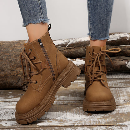 Schnürstiefel mit quadratischem Absatz für Damen, Herbst/Winter, All-Match-Schlank-Schuhe, modische Stiefelette