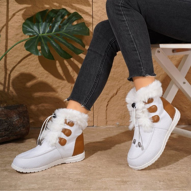 Modische Schneestiefel mit runder Spitze, warmer Winter, Plüsch, flache Baumwollschuhe, vielseitig, einfache kurze Stiefel für Damen
