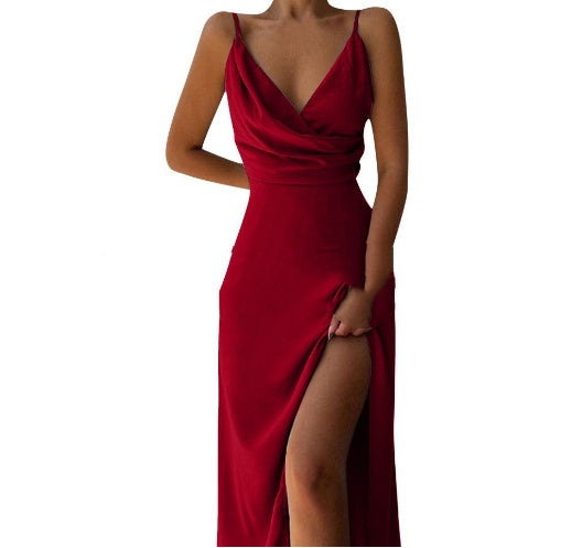 V-Ausschnitt Schlitz Sling Kleid Sommermode Sexy Slim Hosenträger Kleider für Frauen Kleidung