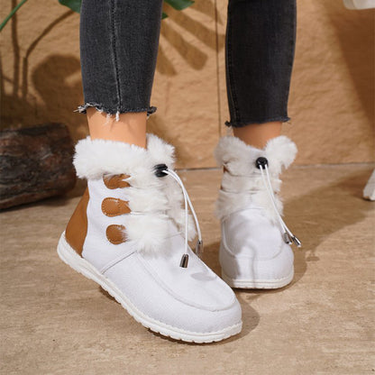 Modische Schneestiefel mit runder Spitze, warmer Winter, Plüsch, flache Baumwollschuhe, vielseitig, einfache kurze Stiefel für Damen
